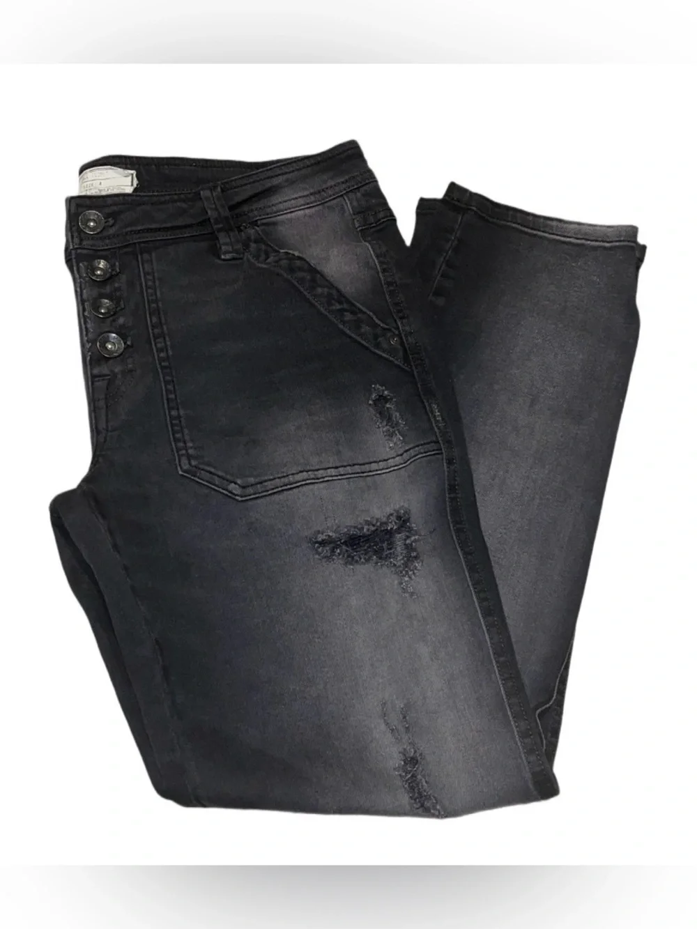 Free People Black Washed Skinny Jeans with Subtle Distressing